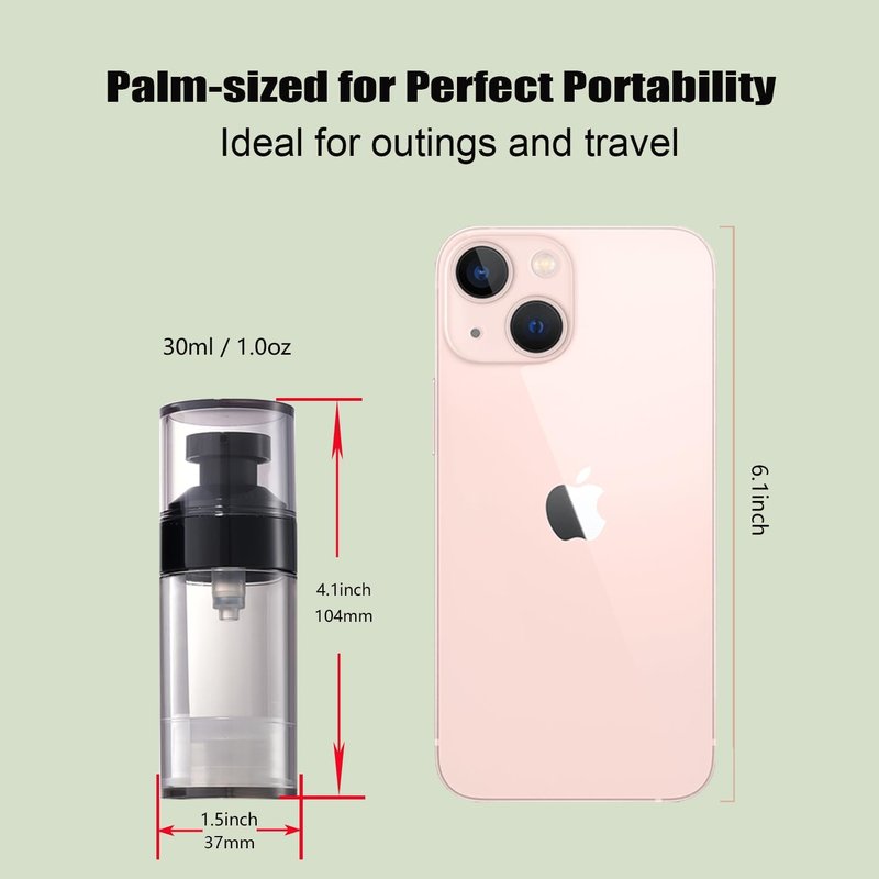 Airless Pump Bottles - 5 Pack 1oz Travel Lotion Dispenser | Leakproof Refillable Containers with Clear Organizer Case