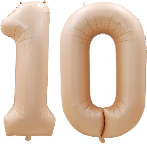 GOER Jumbo Number 10 Balloons - 42 Inch Caramel Foil Helium Balloons for 10th Birthday & Anniversary