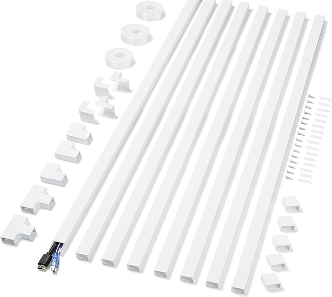 Cord Covers for Wires on Wall Extra-Long, 24ft TV Cord Hider Kit, Paintable Cable Management Concealer, TV Wire Hider for Wall, White Cable Raceway Channel, 8 x L36in x W0.95in x H0.55in