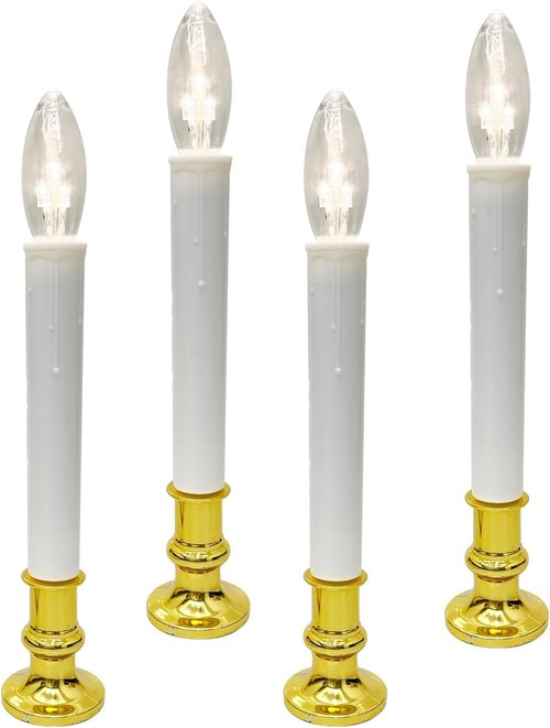 Christmas LED Window Candles - 4 Pack Battery Operated with Timer | Ultra-Bright 3V Bulbs for Indoor Decor