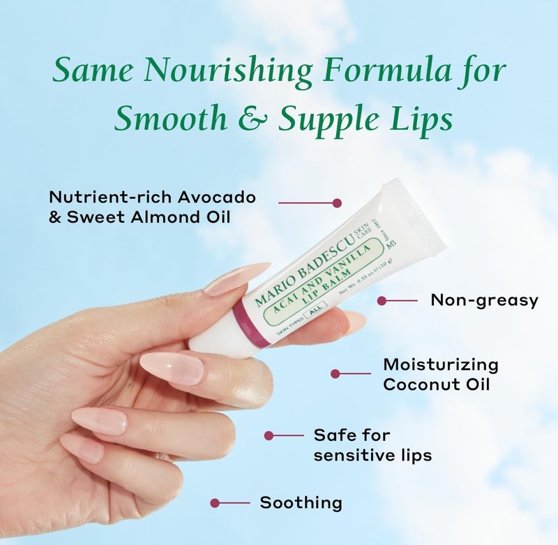 Mario Badescu Moisturizing Acai and Vanilla Lip Balm for Dry Cracked Lips, Infused with Coconut Oil and Shea Butter, Ultra-Nourishing Lip Care Moisturizer for Soft, Smooth and Supple Lips, 3 Pack