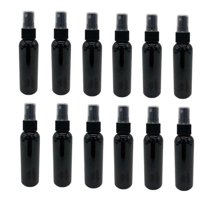 Natural Farms 2 oz Black Cosmo Plastic Spray Bottles -12 Pack Empty Spray Bottle Refillable - BPA Free - Essential Oils - Aromatherapy | Black Fine Mist Sprayers with Dust Caps - Made in the USA
