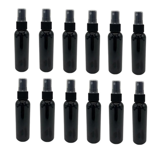 Natural Farms 2 oz Black Cosmo Plastic Spray Bottles -12 Pack Empty Spray Bottle Refillable - BPA Free - Essential Oils - Aromatherapy | Black Fine Mist Sprayers with Dust Caps - Made in the USA