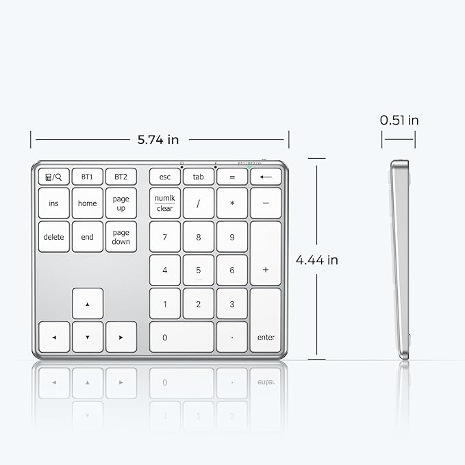 iClever Bluetooth Number Pad, Aluminum 34-Key Wireless Numeric Keypad, USB-C Rechargeable Numpad Keyboard for Data Entry and Accounting, Compatible with Laptop, Mac, Surface Pro, PC Desktop