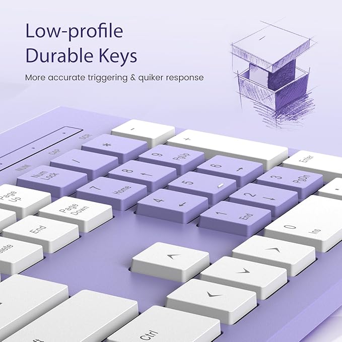 COLIKES Wired Keyboard, Ultra-Thin USB Wired Computer Keyboard, Low-Profile Keys, Spill-Resistant, Multimedia Keys, Compatible with Windows, Mac, Chrome, Linux, and Android-Purple