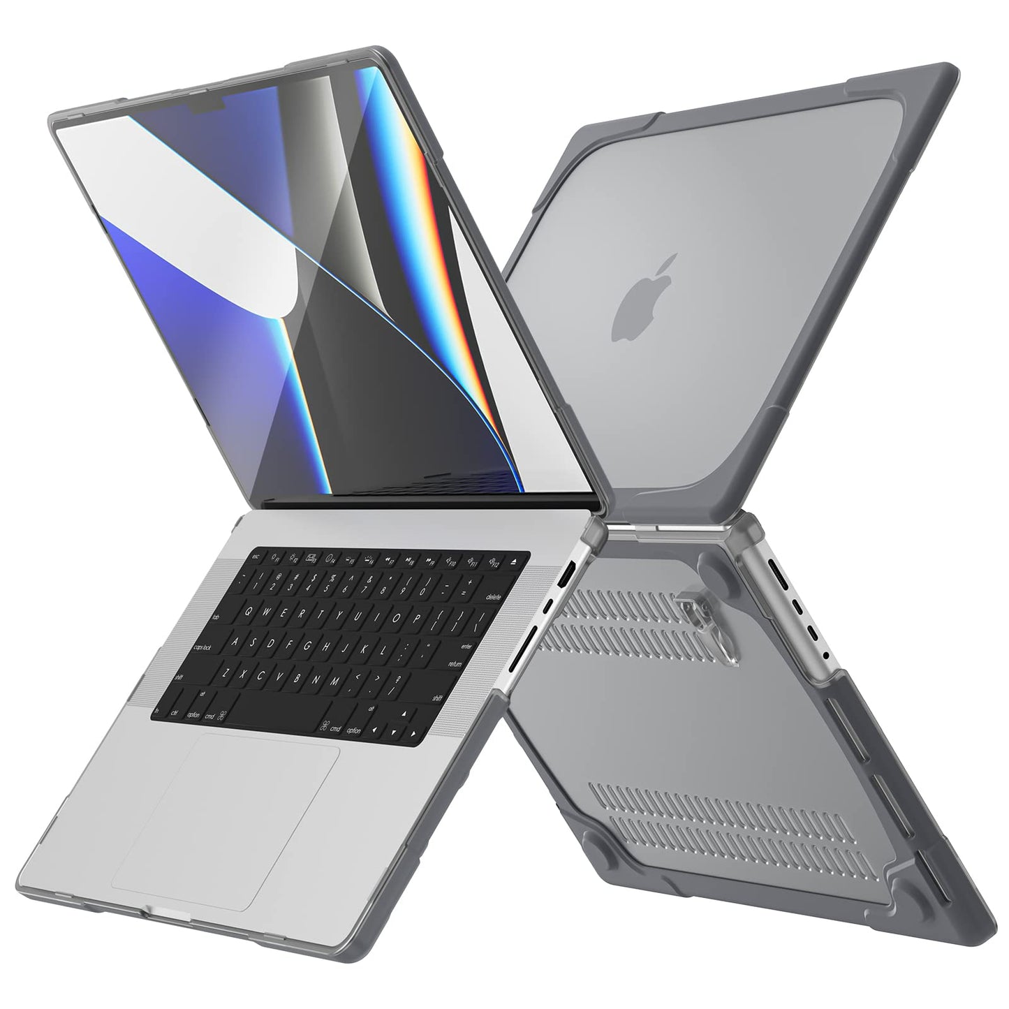 Batianda Heavy Duty Case for New MacBook Pro 16 inch 2026 M5 2024 M4 2023 M3 2021 M2 Pro Max Chip- Ergonomic Foldable Kickstand (Holds 22lbs/Zero Wobble) Matte Translucent Rugged Armor Cover, Gray