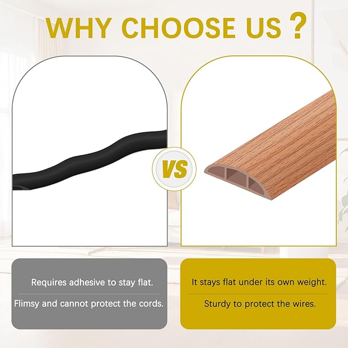 JAHOMFAI Floor Cord Cover 3.3FT Cord Covers for Wires on Floor Protect Wires & Prevent Trip Hazards, Easy to Cut for Home, Office, School, Concerts, Cavity W0.6in x H0.32in