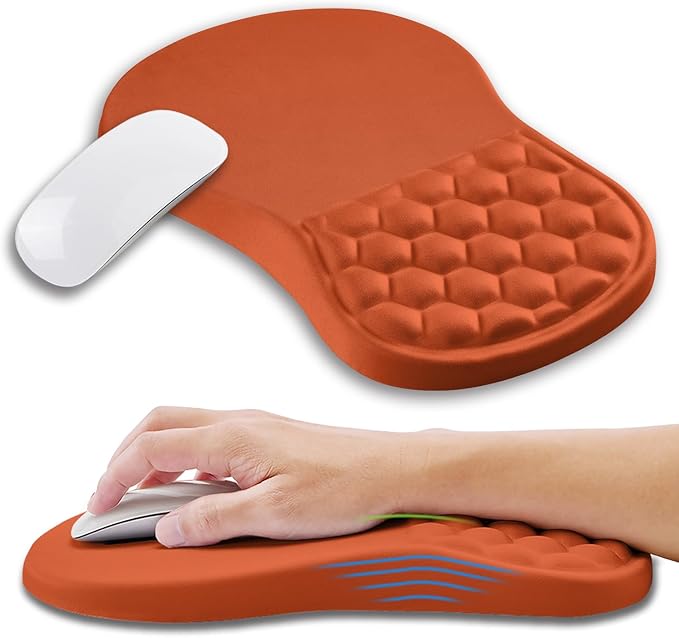 Kuosgm Ergonomic Mouse Pad Wrist Support with Memory Foam Massage Bulge, Carpal Tunnel Pain Relief Mousepad Wrist Rest for Mouse(12x8 inch, Orange)