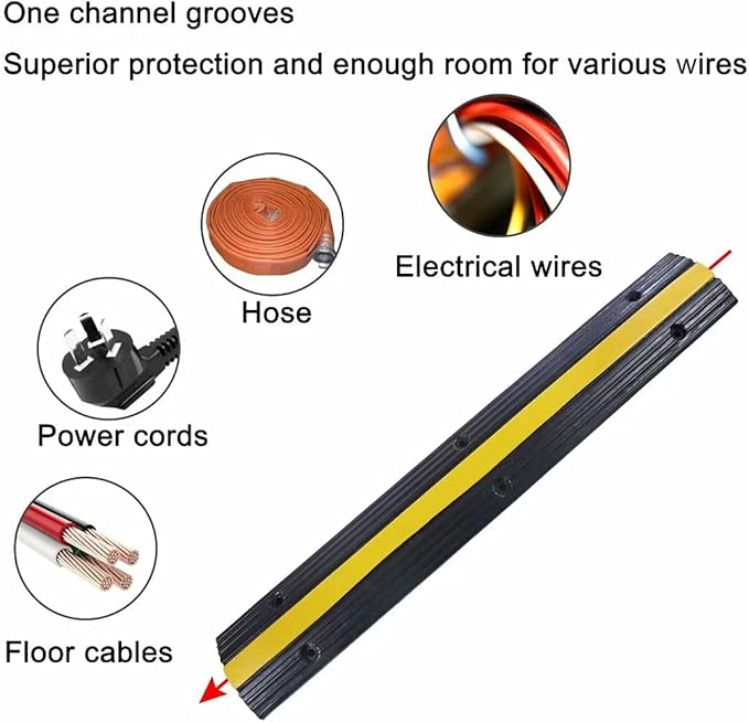 YONSHENG Rubber Cable Ramp Cord Cover Cable Protector Ramps Wire Hose Protective 1 Channel 22000Lbs Load Capacity Traffic Speed Bump for Asphalt Concrete Gravel Driveway Indoor Outdoor, 5 Pack