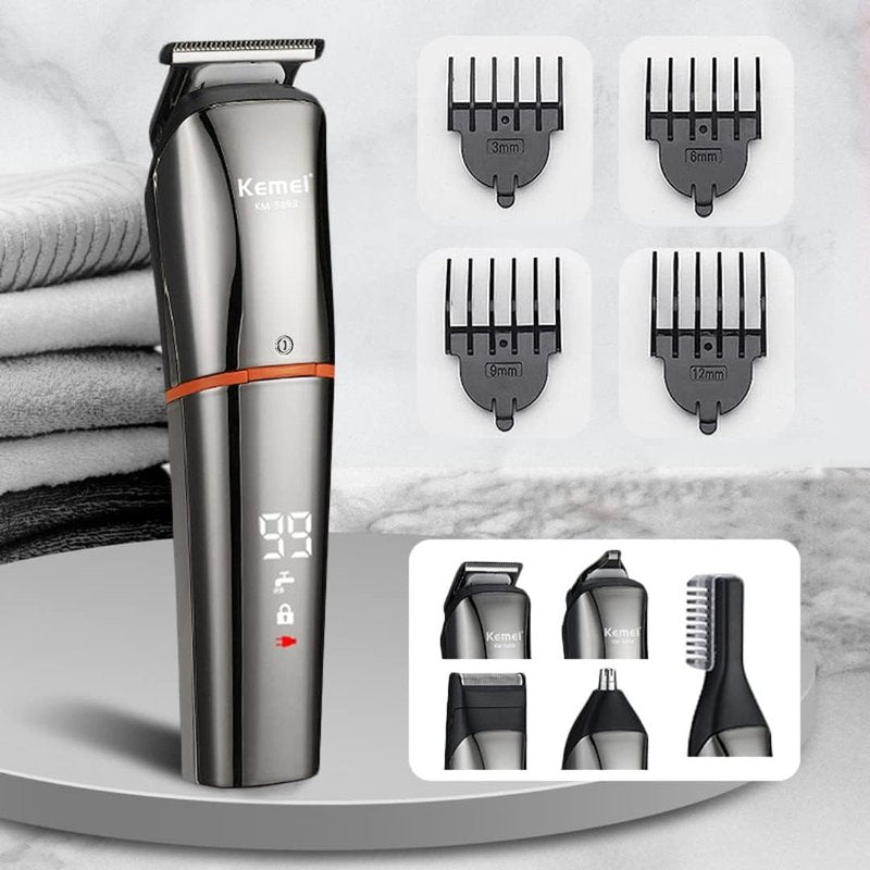 Electric Trimmer for Men & Women - 6-in-1 Waterproof Grooming Kit | Cordless Rechargeable Shaver with Dual Speed