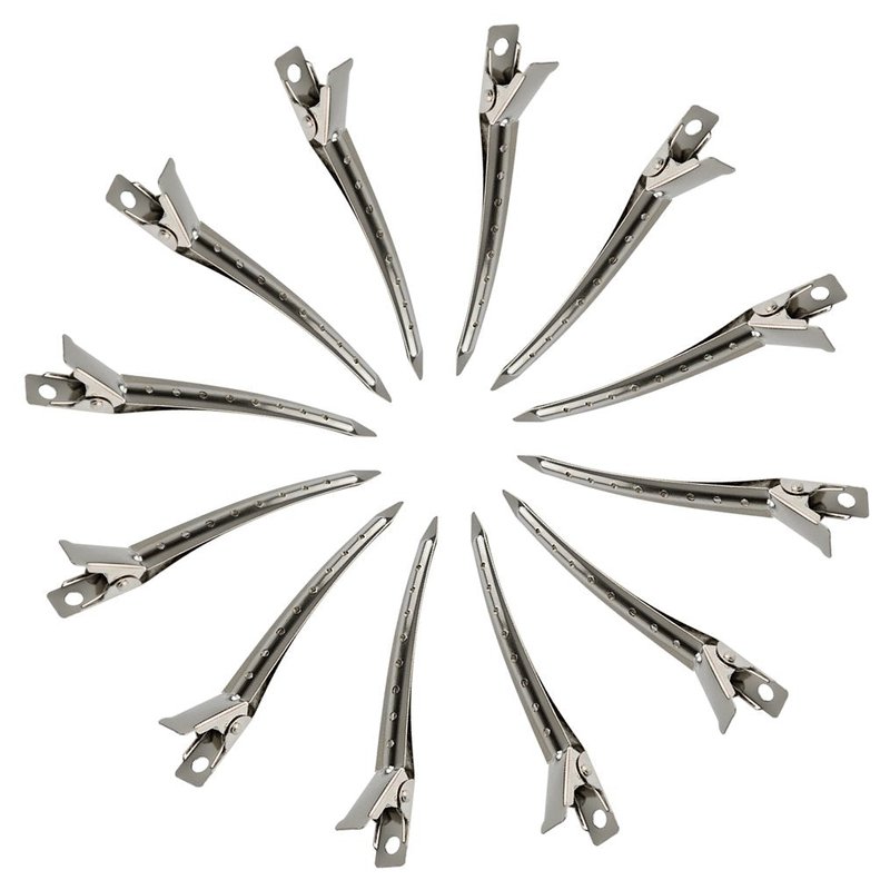 24 Packs Duck Bill Clips, Bantoye 3.5 Inches Rustproof Metal Alligator Curl Clips with Holes for Hair Styling, Hair Coloring, Silver