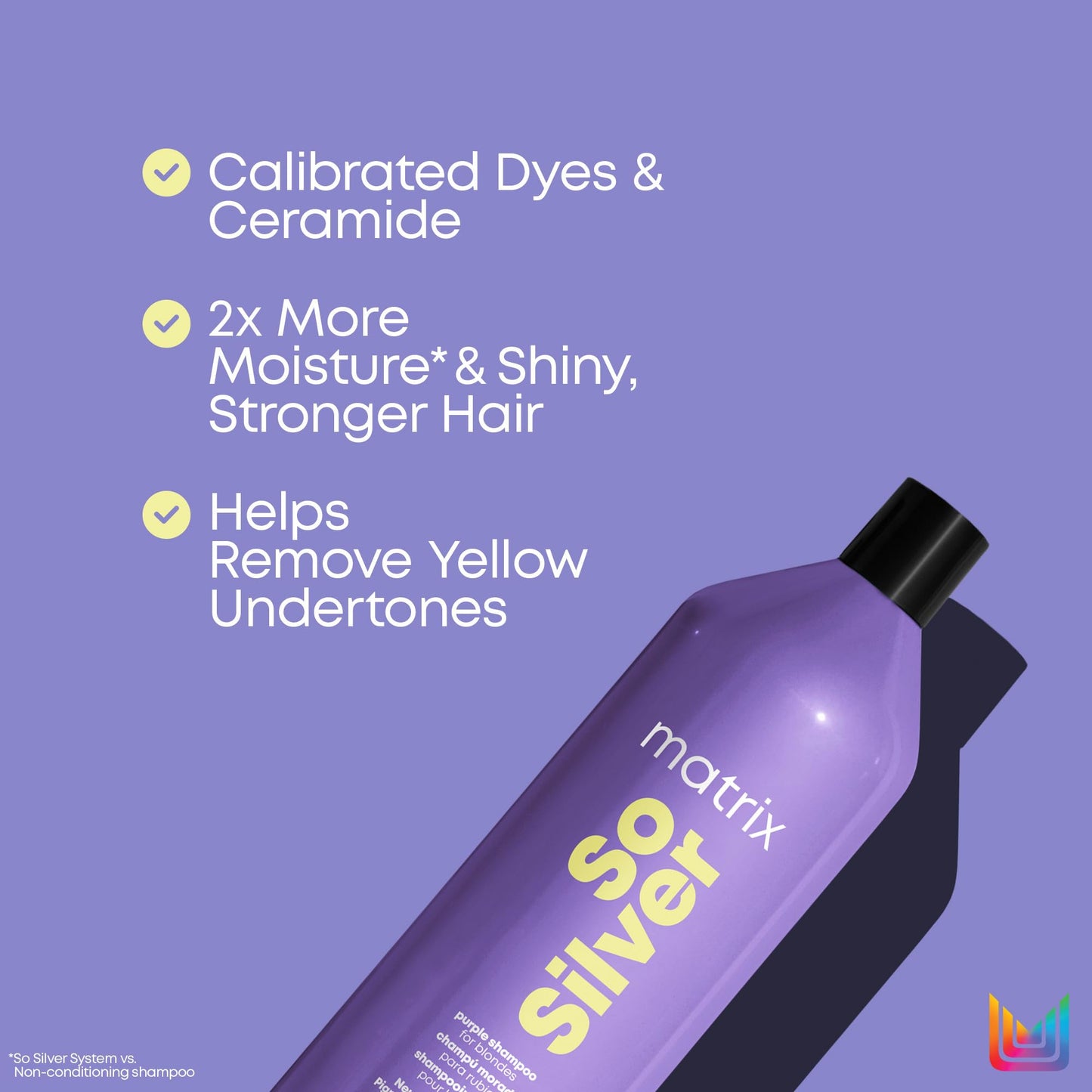 Matrix So Silver Purple Shampoo - Neutralizes Yellow Tones, Color Depositing, Brightening & Toning, Strengthens and Adds Shine, For Color Treated, Blonde, White and Platinum Hair, Vegan, 33.8 Fl Oz