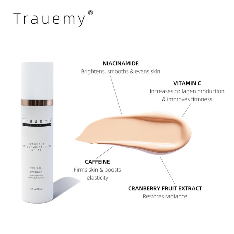 trauemy Anti-Aging Tinted Face Moisturizer Sunscreen SPF 46 & Hydrating Skin Care & Face Moisturizer - Chemical BB Cream, Water-Resistant-Dewy (Deay-2pcs)