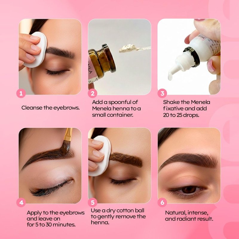 MENELA Dark Brown Eyebrow Henna Kit – Henna for Eyebrows – Eyebrow Dye & Henna for Brow – Natural Vegan Ammonia-Free – Up to 60 Applications, 2.5g Henna & 15ml Fixer, Bamboo Extract