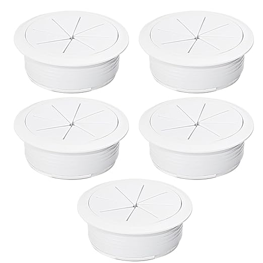 EASYEAH 5 Pcs Desk Grommet 2-1/16" / 53 mm, Desk Hole Cover for Cables White, Cable Grommet ABS Plastic, Desk Hole Grommet for Home & Office Pc, Detachable Cable Cord Organizer