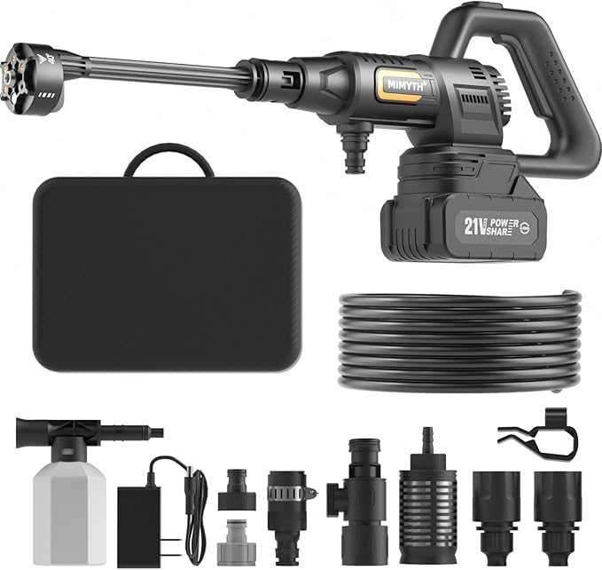 Cordless Pressure Washer Battery Powered; 990PSI Cordless Power Washer with 6-in-1 Nozzle, 23FT High-Elastic Hose, 21V Battery&Charger; Portable Handheld Pressure Washer Cleaner for Home (5022-BK2)