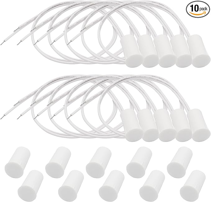 FOCMKEAS 10PCS Recessed Wired Security Window Door Contact Sensor, Normally Closed NC, Door Alarm Magnetic Reed Switch with 2 Wire, ABS White, RC-33