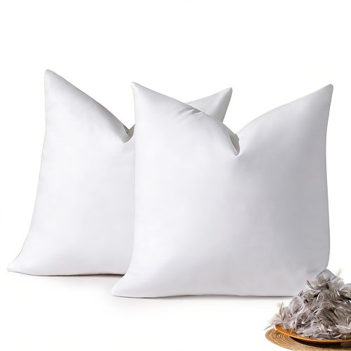DOWNSTORIA 18x18 Feather Down Pillow Inserts Set of 2, Decorative Pillows with 100% Coton Cover, Throw Pillow for Bed, Couch and Sofa.