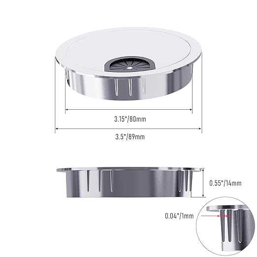 Skweawert 2 Pack Desk Grommet 3-1/8 Inch 80mm, Zinc Alloy Computer Desk Wire Hole Cover, Office Desktop Cord Cable Hole Metal Ring, Bright Silver