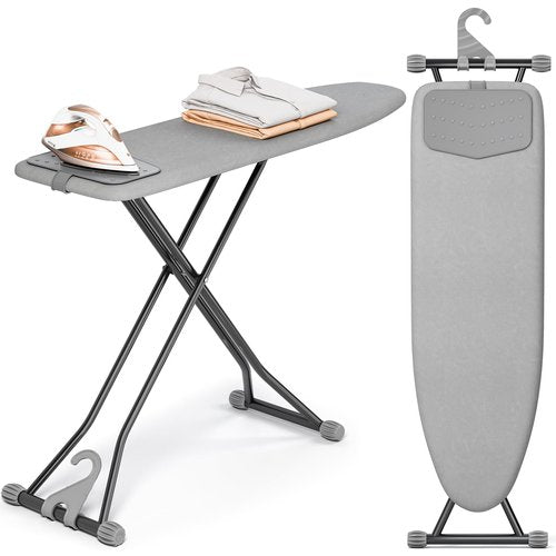 APEXCHASER Ironing Board, Compact Iron Board with Silicon Mat, Foldable Ironing Board with Heat Resistant Cover, 7 Height Adjustable, Space Saver Iron Board,13x43 Solid Grey