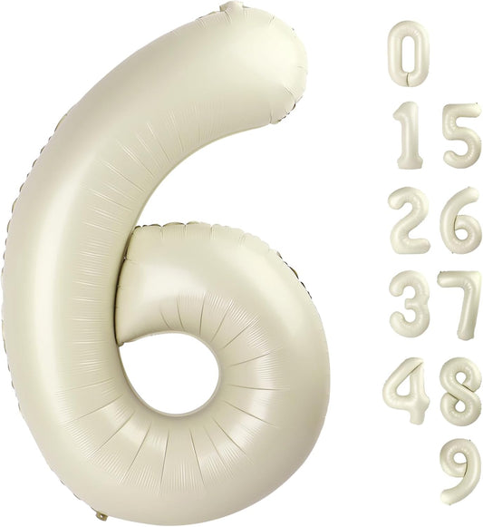 Number 6 Balloon - 40 Inch Cream White Birthday Decoration for Boys & Girls | Perfect for 6th Birthday Celebrations