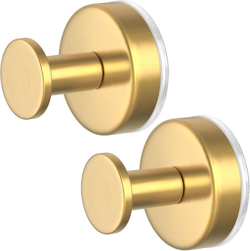 HUFEEOH Suction Cup Hooks - Removable Wall Hanger for Bathroom & Kitchen | 2 Pack O Shape - Gold