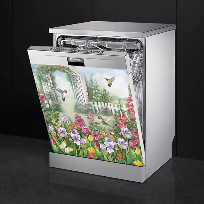 Garden Flower Cover Dishwasher Magnet Door Sticker,Spring Floral Refrigerator Magnetic Bird Fridge Decal Kitchen Decorative Vinyl Panel Home Appliance Magnets 23"x26"