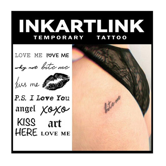 INKARTLINK Temporary Tattoos, 2 Sheets Medium Semi Permanent Tattoo, Adult Art Design Temporary Tattoos, Lasts 1-2 Weeks, Waterproof, Realistic Look, No Adhesive, No Reflection (Love me)