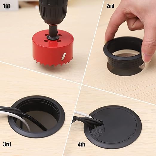 TuTuYa 8PCS Desk Grommet 2 Inch, Desk Hole Cover 2 Inch (50 mm) Black with Hole Saw, Cable Pass Through, Ideal Solution for Office and Home Table Cable (Black, 2 Inch_50 mm)