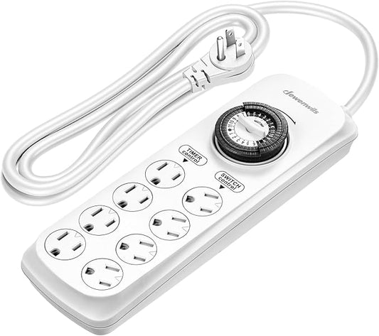 DEWENWILS Mechanical Power Strip with 8 Outlets, Flat Plug, 6ft Long Cord, Overload Protection, Indoor Controller for Bearded Dragon Tanks, Aquarium, Grow Lights, Plants, Reptile Light, UL Listed