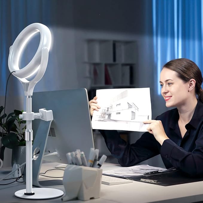 8 inch Desk Ring Light with Stand, Adjustable Zoom Lighting for Computer, Circle Light for Video Conference, Zoom Calls, Virtual Meeting, Video Recording, Streaming, Podcast
