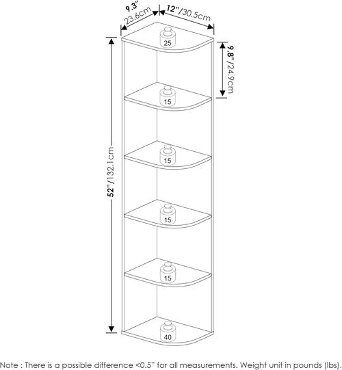 Furinno PASIR 5-Tier Corner Bookshelf - Stylish Open Shelf Bookcase for Living Room, Bedroom, Home Office | French Oak Finish