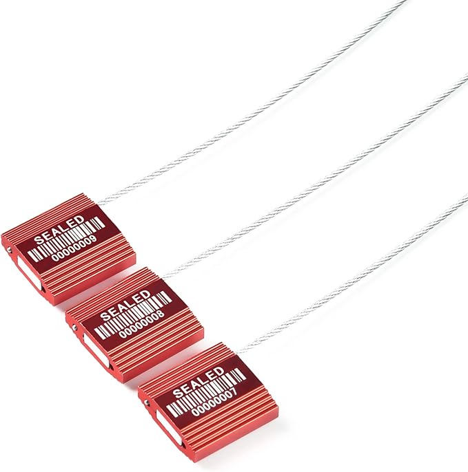 LeadSeals 50 Red High Security Cable Seals with Barcode, Pull Tight Numbered Steel Security Seals, Anti-Tamper Shipping Self-Locking Tags for Logistics, ISO 17712 Certified