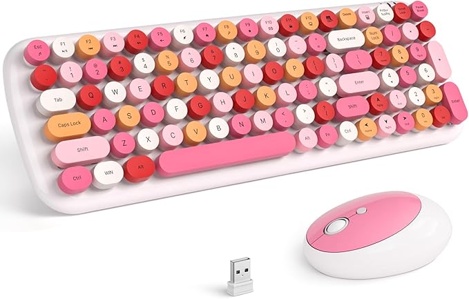 KNOWSQT Wireless Keyboard and Mouse Combo, White Mixed 100 Keys 2.4 GHz Round Keycap Typewriter Keyboards, USB Receiver Plug and Play, for Windows, PC, Laptop, Mac, Desktop