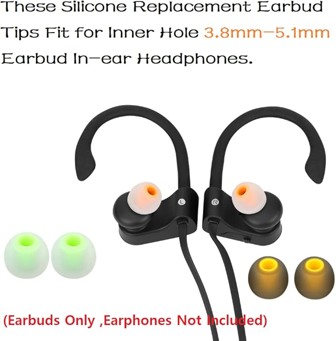 CYADCI Silicone Earbud Tips Replacement (S/M/L) - Fit for Inner Hole 3.8mm-5.1mm - 9 Pairs - Headphone Ear Tips - Yellow, Orange, Green