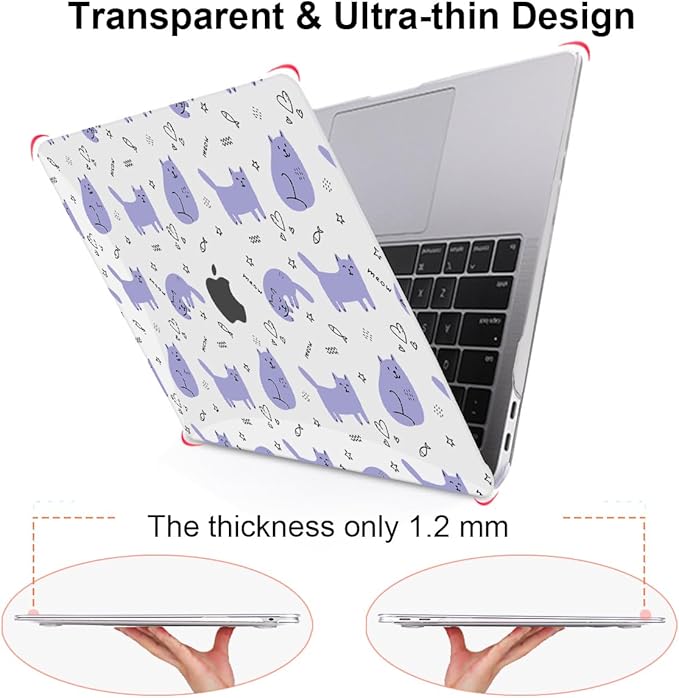 LCMOCICO Compatible with 2021 2020 2019 2018 MacBook Air 13 inch Case M1 A2337 A2179 A1932 Touch ID, Crystal Clear Pattern Plastic Hard Shell Case for MacBook Air 13 inch M1 2021, Cute Cat & Fish