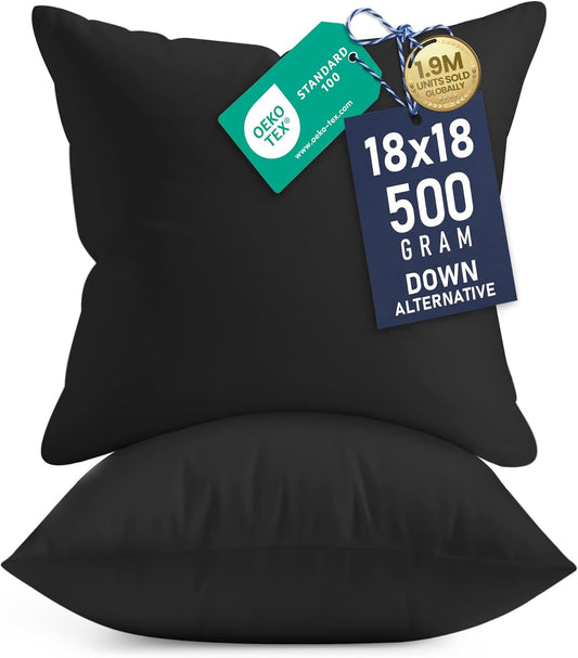 Utopia Bedding Pillow Inserts - Set of 2 Black Decorative Throw Pillows | Soft & Supportive 18x18 Cushions