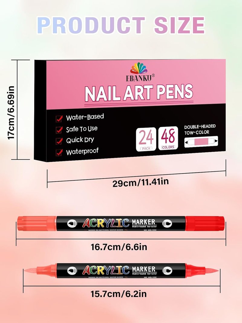 Nail Art Pens Set - 48 Colors 3D Acrylic Quick-Drying Dual-Tip Dotting Liner | 24 Count for Home & Salon DIY