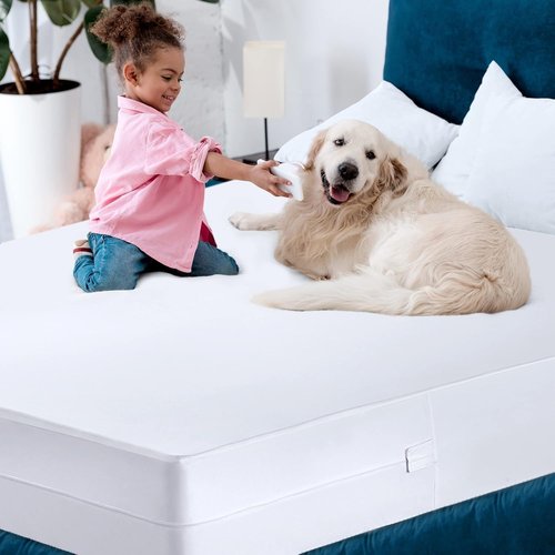King Size Mattress Protector Waterproof 4 Pack, Premium 200 GSM Terry Mattress Cover, Soft & Breathable Bed Cover, Fitted Sheet Style Stretchable Deep Pockets 17" by Utopia Bedding (White)