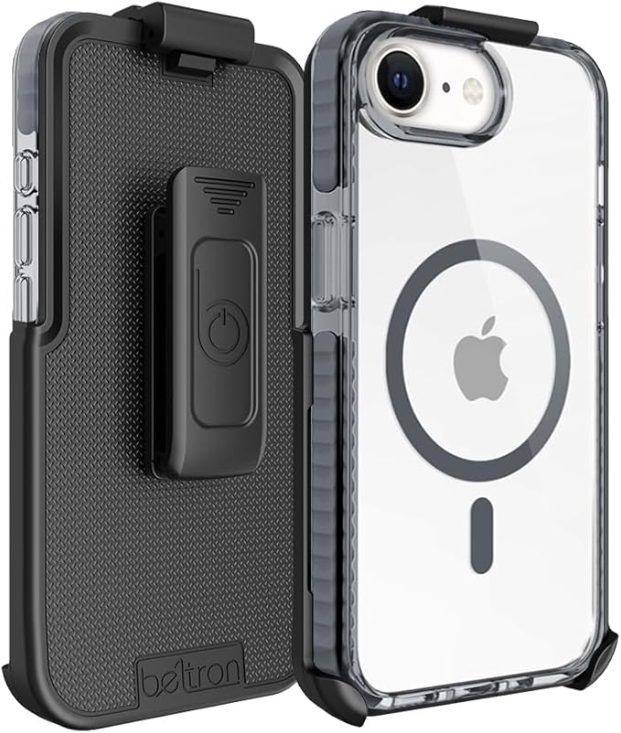 BELTRON Belt Case for iPhone 16e (2025) iPhone 17e (2026) Slim Protective Transparent Case & Rotating Belt Clip Holster Combo (Compatible with MagSafe)