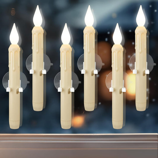 Skiennix 6 Pcs Sensor Window Candles - Flickering LED Lights with Suction Cups for Xmas Decor | White