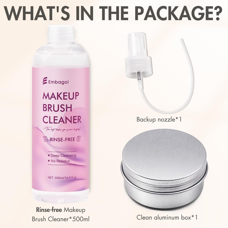Embagol Makeup Brush Cleaner, Easily Remove Stubborn Makeup, Dirt & Impurities from Makeup Brushes, Rinse-Free & Quick Drying & Vegan & Cruelty-Free(500ml/16.9 fl oz)