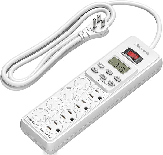 DEWENWILS 8 Outlet Power Strip with Timer (4 Timed/4 Always On), Indoor Digital Outlet for Reptile Light, Turtle Grow Light, Bearded Dragon Tank, Aquarium, 6ft Flat Plug Cord, 15A, UL Listed