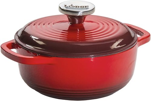 Lodge Enameled Cast Iron Dutch Oven - 1.5 Quart with Lid & Dual Handles - Oven Safe to 500°F - Red