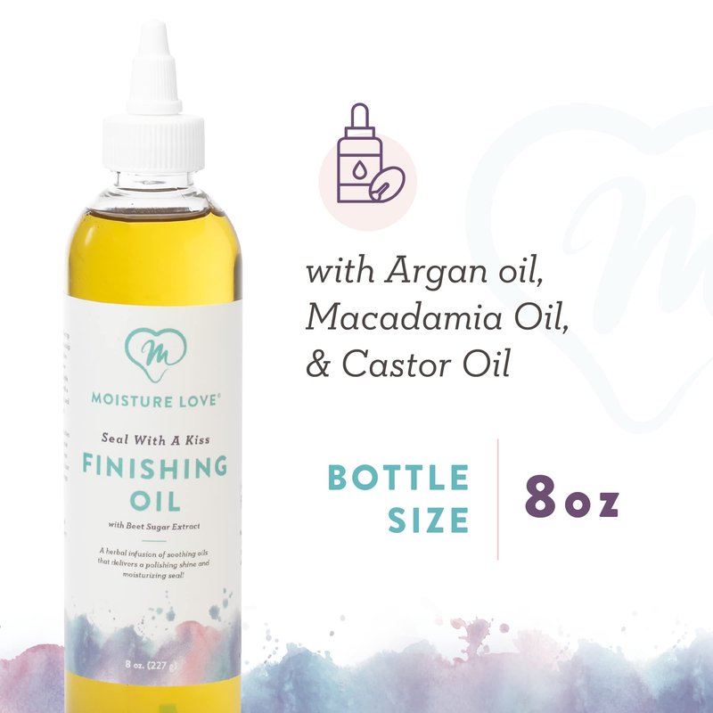 Moisture Love Seal with a Kiss Finishing oil for Hair Moisturizing and Polishing. Curly Hair Care Product with Argan Oil and Castor Oil. Sulfate Free. 8oz