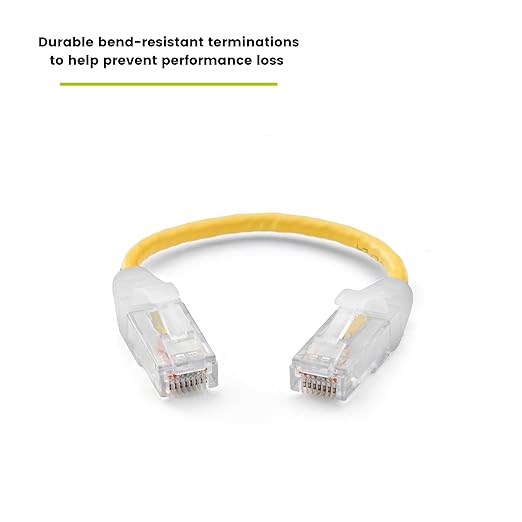 TRUECABLE Cat6 Component Rated Patch Cable, Unshielded (U/UTP), 6in, Yellow, 28AWG Stranded Pure Copper, Snagless 10G High-Speed Ethernet Cable, PoE++ 4PPoE 100W, UL Listed, RoHS-3, 1 Pack