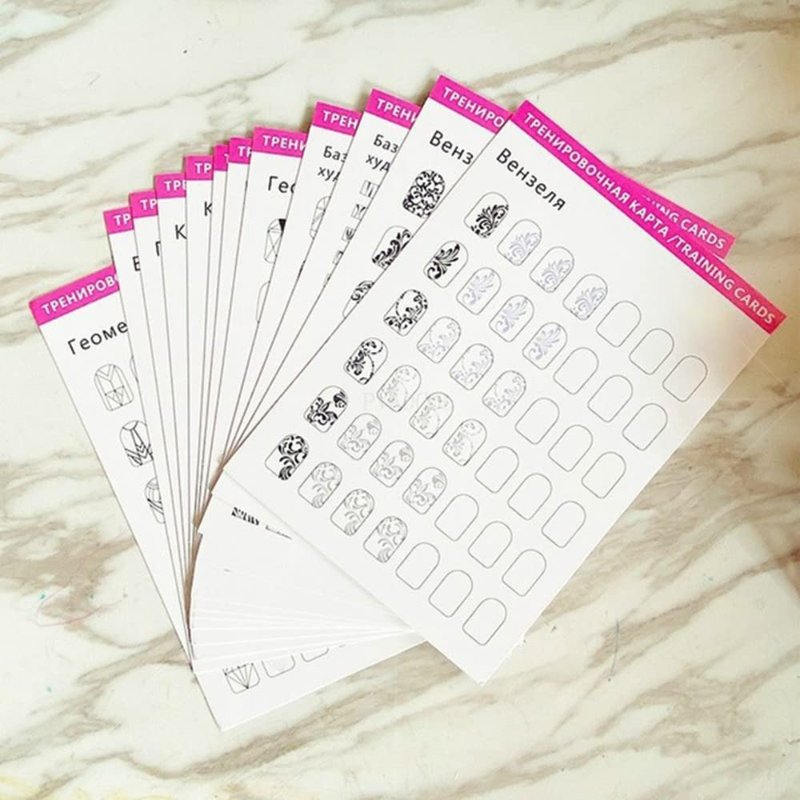 12 Sheets Blank Nail Art Training Cards,Manicure Training Cards for Beginner Lines Painting