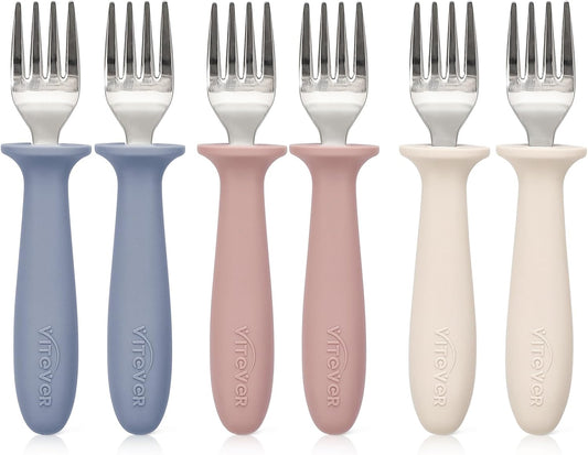 Skiennix Toddler Forks Set - 6-Piece Kids Safe Utensils with Silicone Handles | BPA-Free, Dishwasher Safe