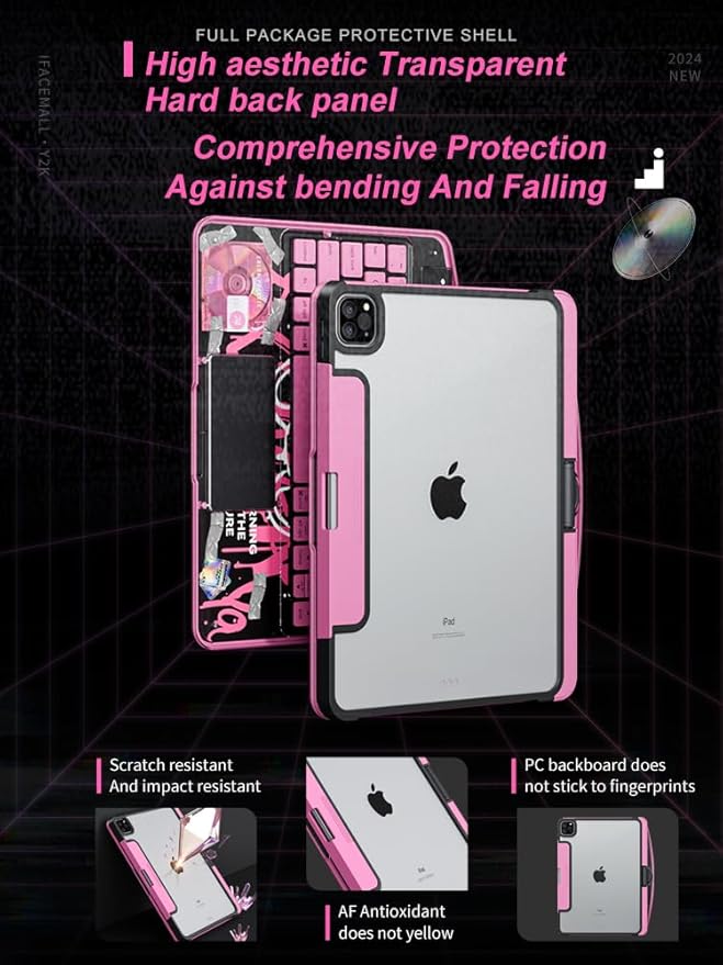 Transparent Case with Wireless Keyboard for iPad Air 11 Inch (M3/M2,2025/2024), 7 Colors Backlight, Multi-Touch Trackpad, 360° Rotating Stand Case for 10.9" iPad Air 5th/4th, 11" iPad Pro 4/3/2/1