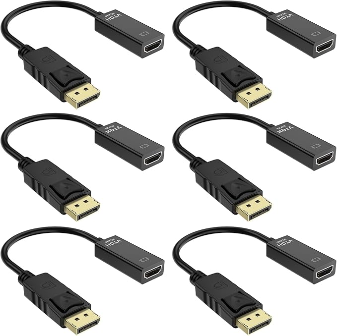 YGKSAA Half a Dozen 4K DisplayPort to HDMI Adapter, 6PCS Gold-Plated Uni-Directional DisplayPort PC to HDMI Screen Converter (Male to Female), Supports 3840x2160@30Hz